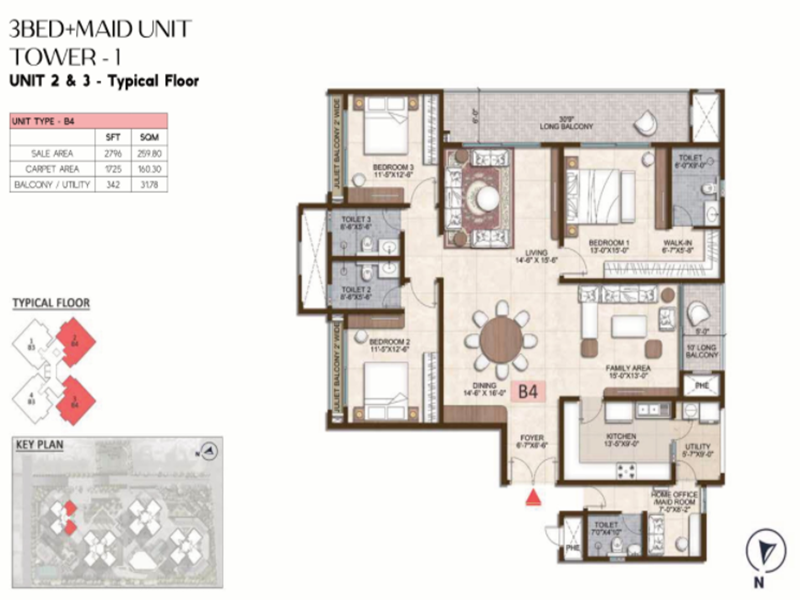 3 BHK 2442 Sq Ft Floor Plan