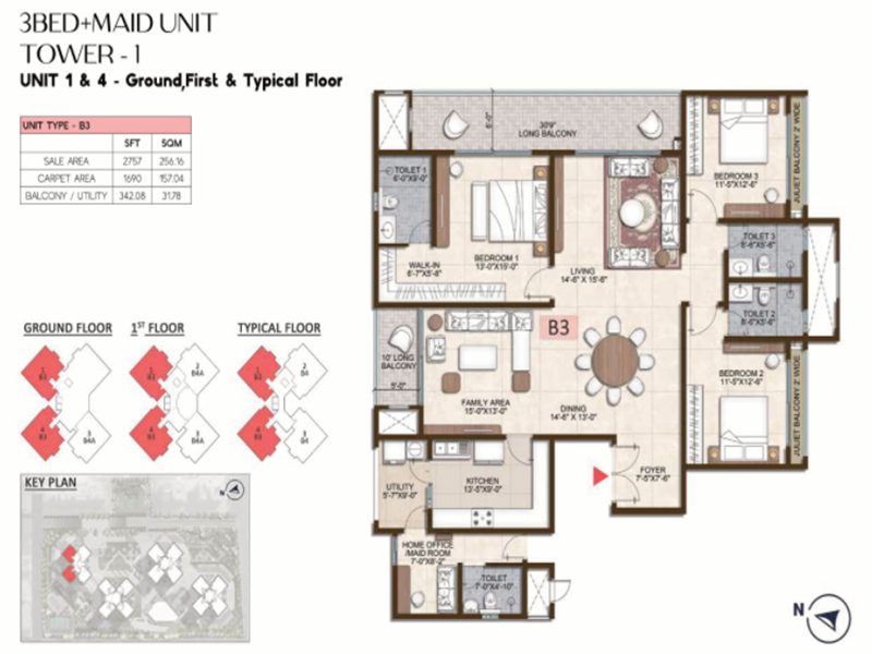 3 BHK 2621 Sq Ft Floor Plan